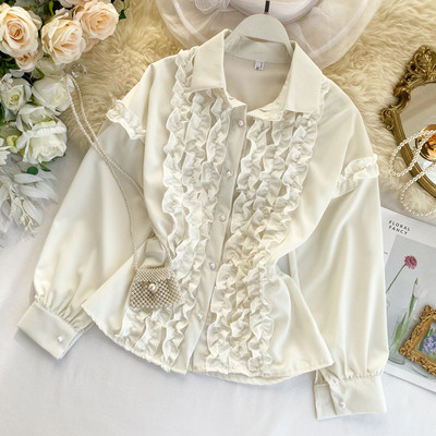 Cămașă elegantă de damă cu mâneci lungi în alb-negru