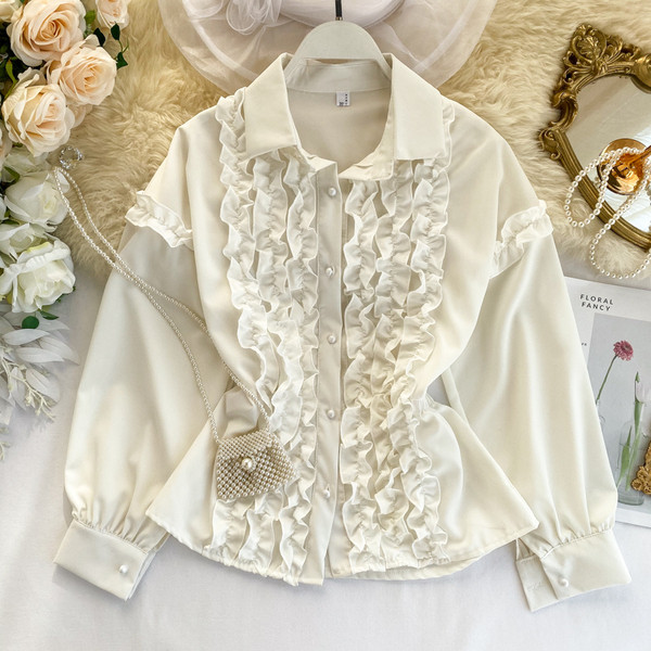 Cămașă elegantă de damă cu mâneci lungi în alb-negru