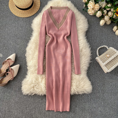 Rochie casual de dama cu decolteu spitz in mai multe culori