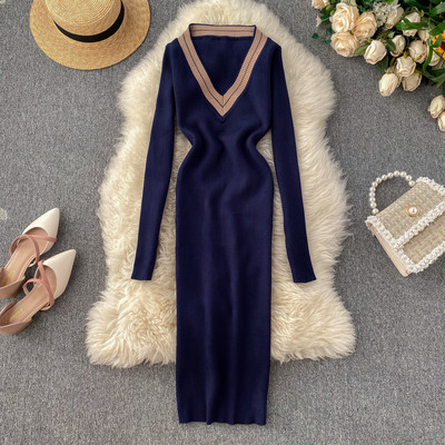 Rochie casual de dama cu decolteu spitz in mai multe culori