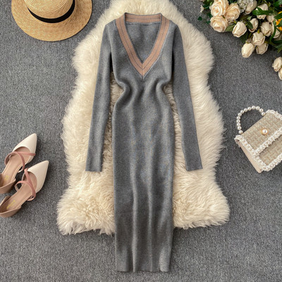 Rochie casual de dama cu decolteu spitz in mai multe culori