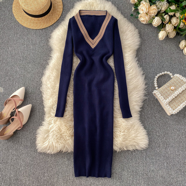 Rochie casual de dama cu decolteu spitz in mai multe culori