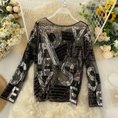 Bluză de damă modernă cu paiete de culoare închisă