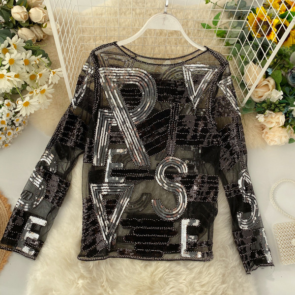 Bluză de damă modernă cu paiete de culoare închisă