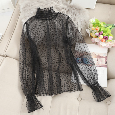 Bluza de dama moderna din dantela cu guler inalt in trei culori