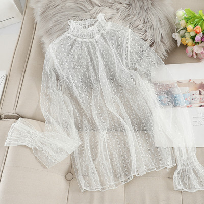 Bluza de dama moderna din dantela cu guler inalt in trei culori