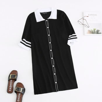 Γυναικείο casual short dress με κλασικό γιακά και κουμπιά σε μπλε και μαύρο χρώμα