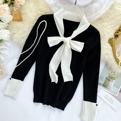 Pulover de dama modern cu panglica in mai multe culori