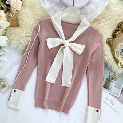 Pulover de dama modern cu panglica in mai multe culori