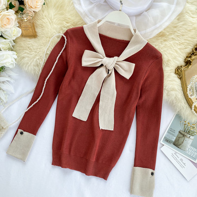 Pulover de dama modern cu panglica in mai multe culori