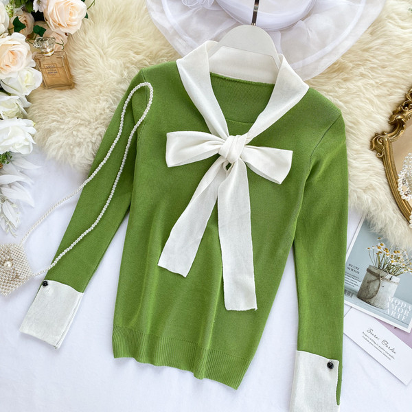 Pulover de dama modern cu panglica in mai multe culori