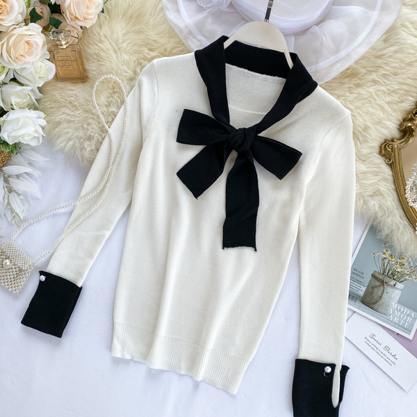 Pulover de dama modern cu panglica in mai multe culori