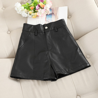 Pantaloni scurti moderni de dama din imitatie de piele cu talie inalta in doua culori