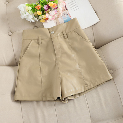 Pantaloni scurti moderni de dama din imitatie de piele cu talie inalta in doua culori
