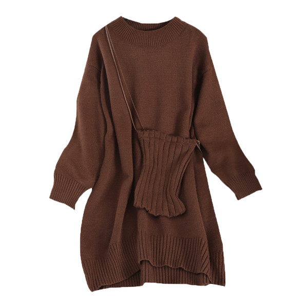 Modern női kötött ruha aszimmetrikus modell négy színben