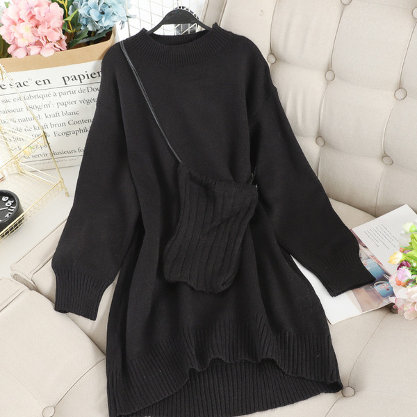 Modern női kötött ruha aszimmetrikus modell négy színben