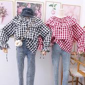 Camasa in carouri de dama model nou cu decolteu O in negru si rosu