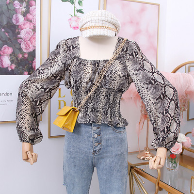 Μοντέρνα γυναικεία μπλούζα με τετράγωνη λαιμόκοψη και ζωικό μοτίβο σε διάφορα χρώματα