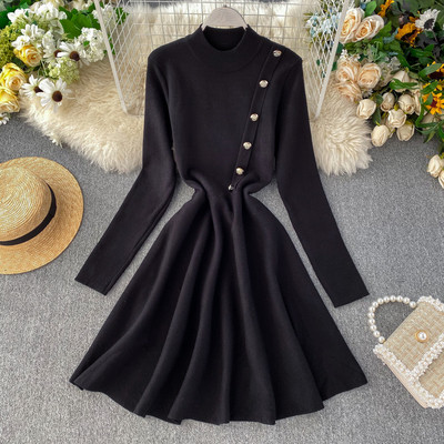 Rochie moderna de dama cu nasturi in negru si rosu