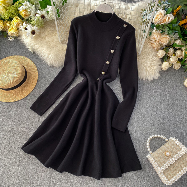 Rochie moderna de dama cu nasturi in negru si rosu