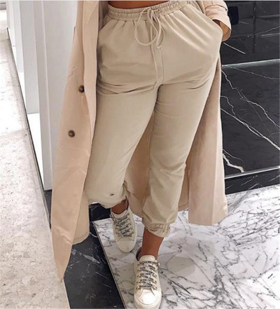 Pantaloni casual dama cu talie inalta si cravate in patru culori