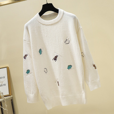 Pulover de dama modern model larg cu broderie in mai multe culori