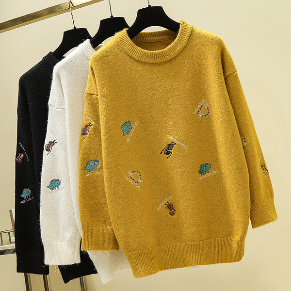 Pulover de dama modern model larg cu broderie in mai multe culori