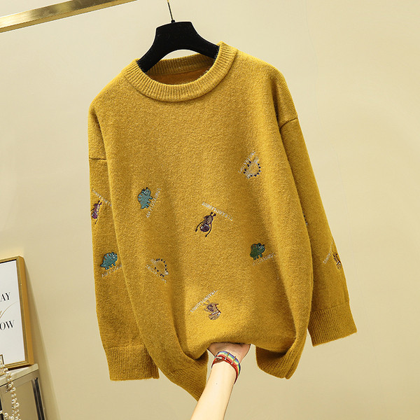 Pulover de dama modern model larg cu broderie in mai multe culori