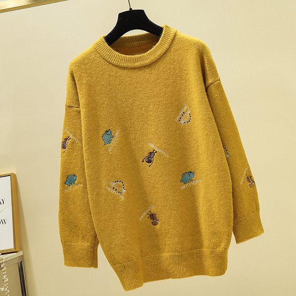 Pulover de dama modern model larg cu broderie in mai multe culori