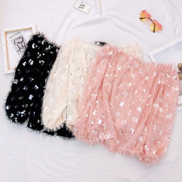 Νέο μοντέλο γυναικείο πουλόβερ με μανίκια και πούλιες σε διάφορα χρώματα