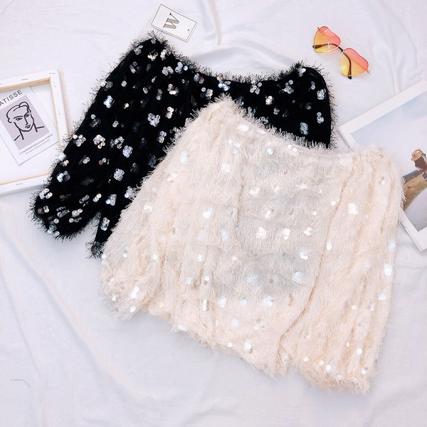 Νέο μοντέλο γυναικείο πουλόβερ με μανίκια και πούλιες σε διάφορα χρώματα