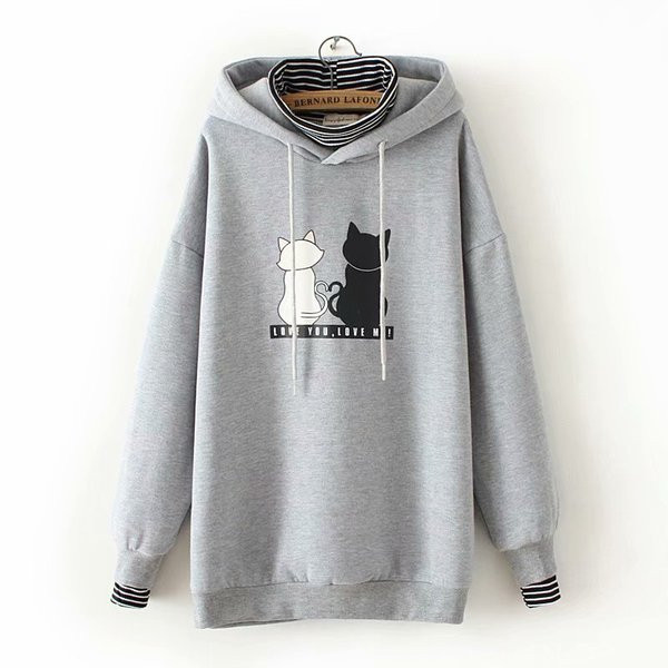 Casual γυναικείο φούτερ με κουκούλα και εφαρμογή σε γκρι και μαύρο χρώμα