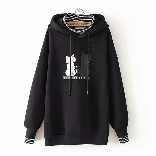 Casual γυναικείο φούτερ με κουκούλα και εφαρμογή σε γκρι και μαύρο χρώμα