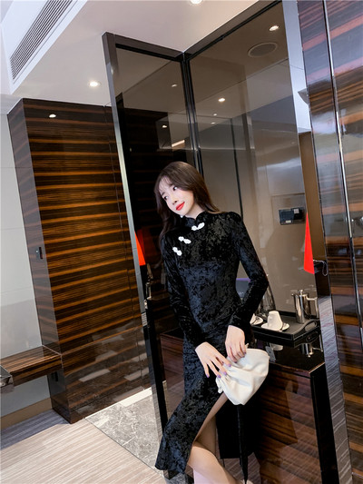 Rochie de dama moderna din catifea cu fanta in cinci culori