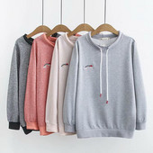 Μεγάλο μέγεθος casual γυναικείο πουλόβερ με κορδόνια και O-λαιμόκοψη σε τέσσερα χρώματα