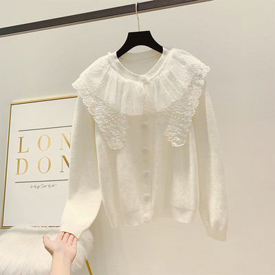 Μοντέρνα γυναικεία ζακέτα με κουμπιά και δαντέλα σε διάφορα χρώματα