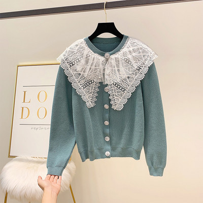 Μοντέρνα γυναικεία ζακέτα με κουμπιά και δαντέλα σε διάφορα χρώματα