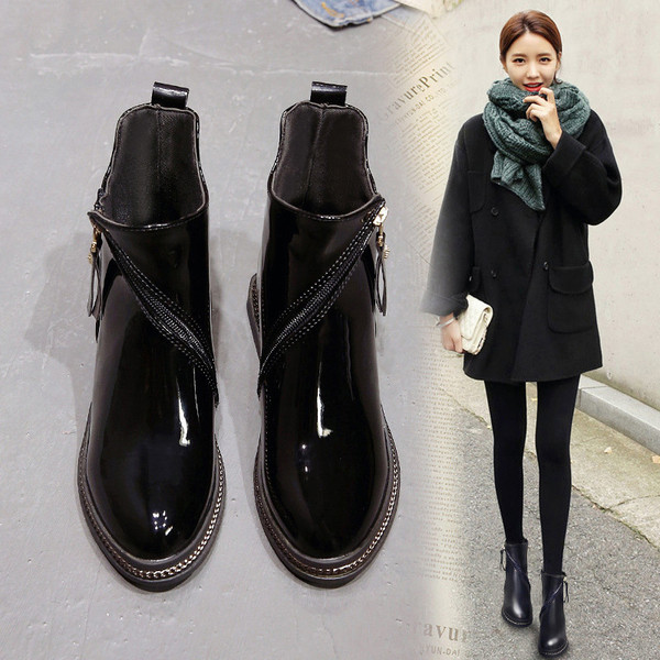 Cizme de damă elegante cu fermoar cu talpă plată de culoare neagră