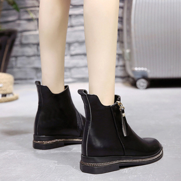 Cizme de damă elegante cu fermoar cu talpă plată de culoare neagră