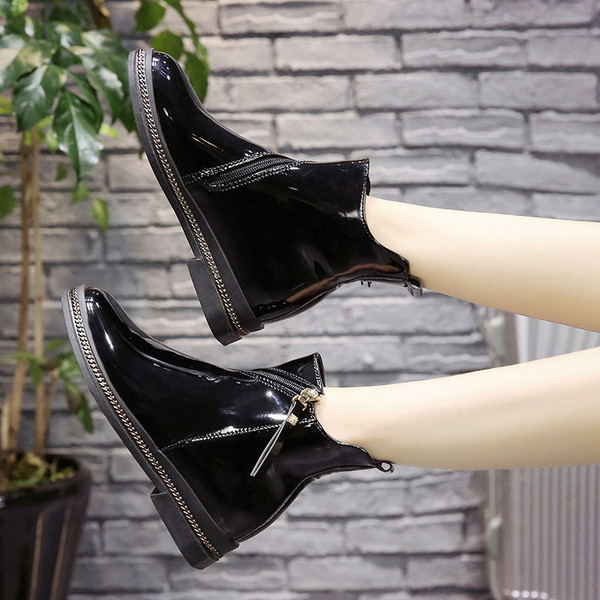 Cizme de damă elegante cu fermoar cu talpă plată de culoare neagră