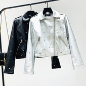 Új modell női bőrkabát fém elemekkel négy színben