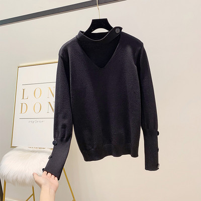 Γυναικείο πουλόβερ  με κουμπιά και λαιμόκοψη σε διάφορα χρώματα