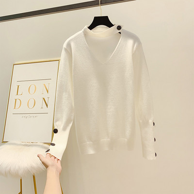 Γυναικείο πουλόβερ  με κουμπιά και λαιμόκοψη σε διάφορα χρώματα