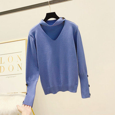 Γυναικείο πουλόβερ  με κουμπιά και λαιμόκοψη σε διάφορα χρώματα