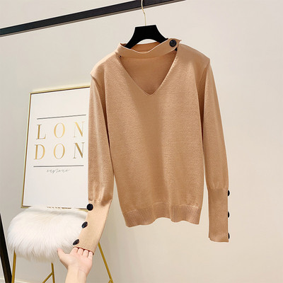 Γυναικείο πουλόβερ  με κουμπιά και λαιμόκοψη σε διάφορα χρώματα