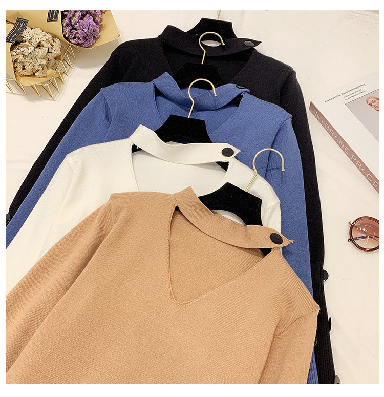 Γυναικείο πουλόβερ  με κουμπιά και λαιμόκοψη σε διάφορα χρώματα