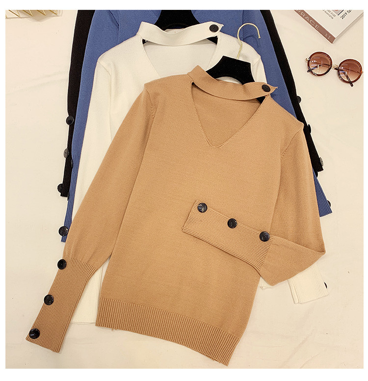 Γυναικείο πουλόβερ  με κουμπιά και λαιμόκοψη σε διάφορα χρώματα