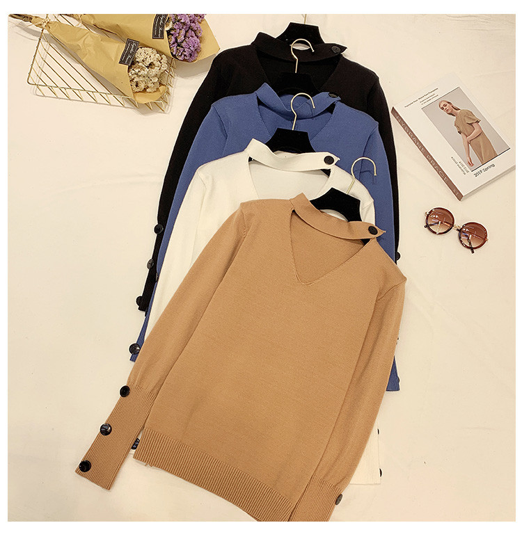 Γυναικείο πουλόβερ  με κουμπιά και λαιμόκοψη σε διάφορα χρώματα