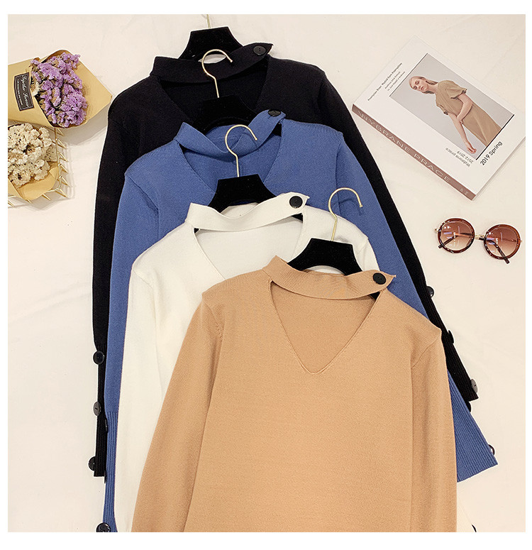 Γυναικείο πουλόβερ  με κουμπιά και λαιμόκοψη σε διάφορα χρώματα