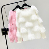 Pulover de dama modern cu puf in trei culori